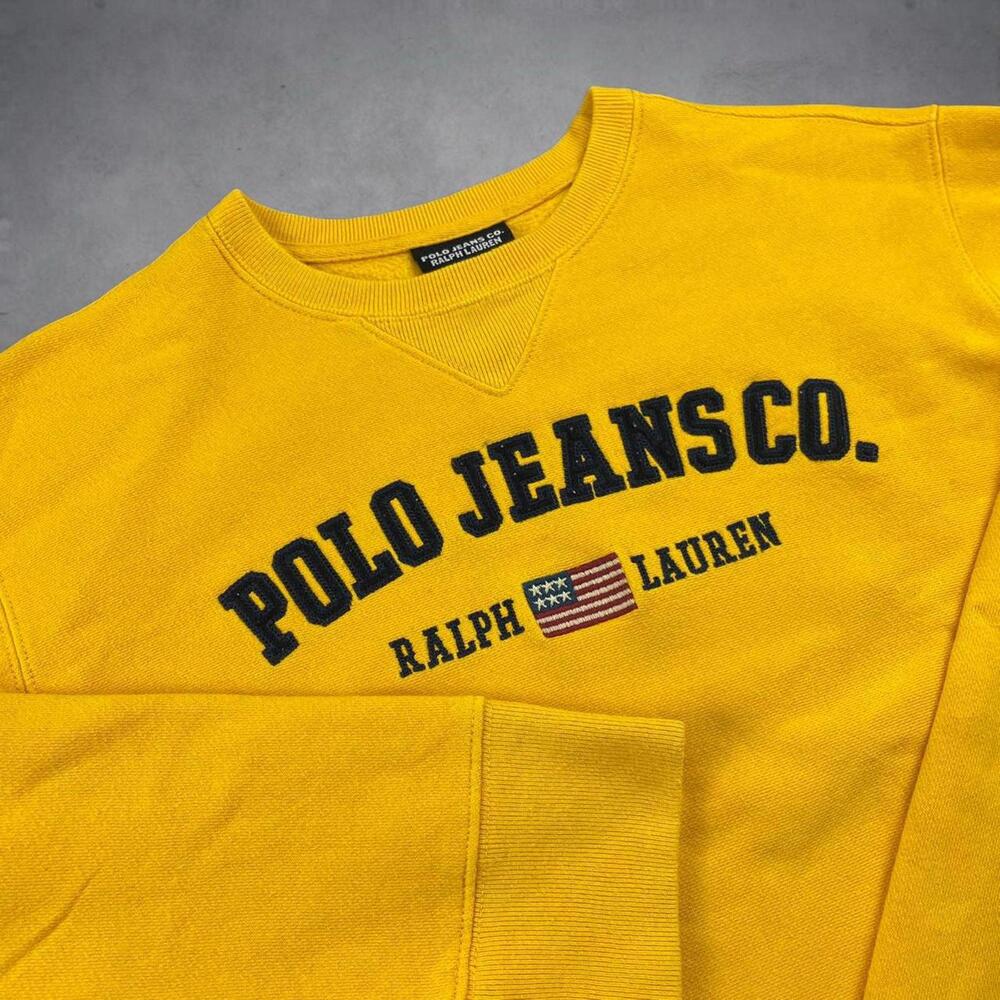 Polo Jeans Co Crewneck Sweatshirt Small Yellow Spellout - Picture 1 of 6